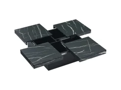 Mesa de centro quadrada moderna - efeito mármore - 90x90x25 cm - 4 gavetas deslizantes - Preto