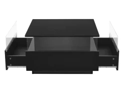 Mesa de centro quadrada 70x70x41cm com 2 gavetas e LED, corpo em laca preta brilhante