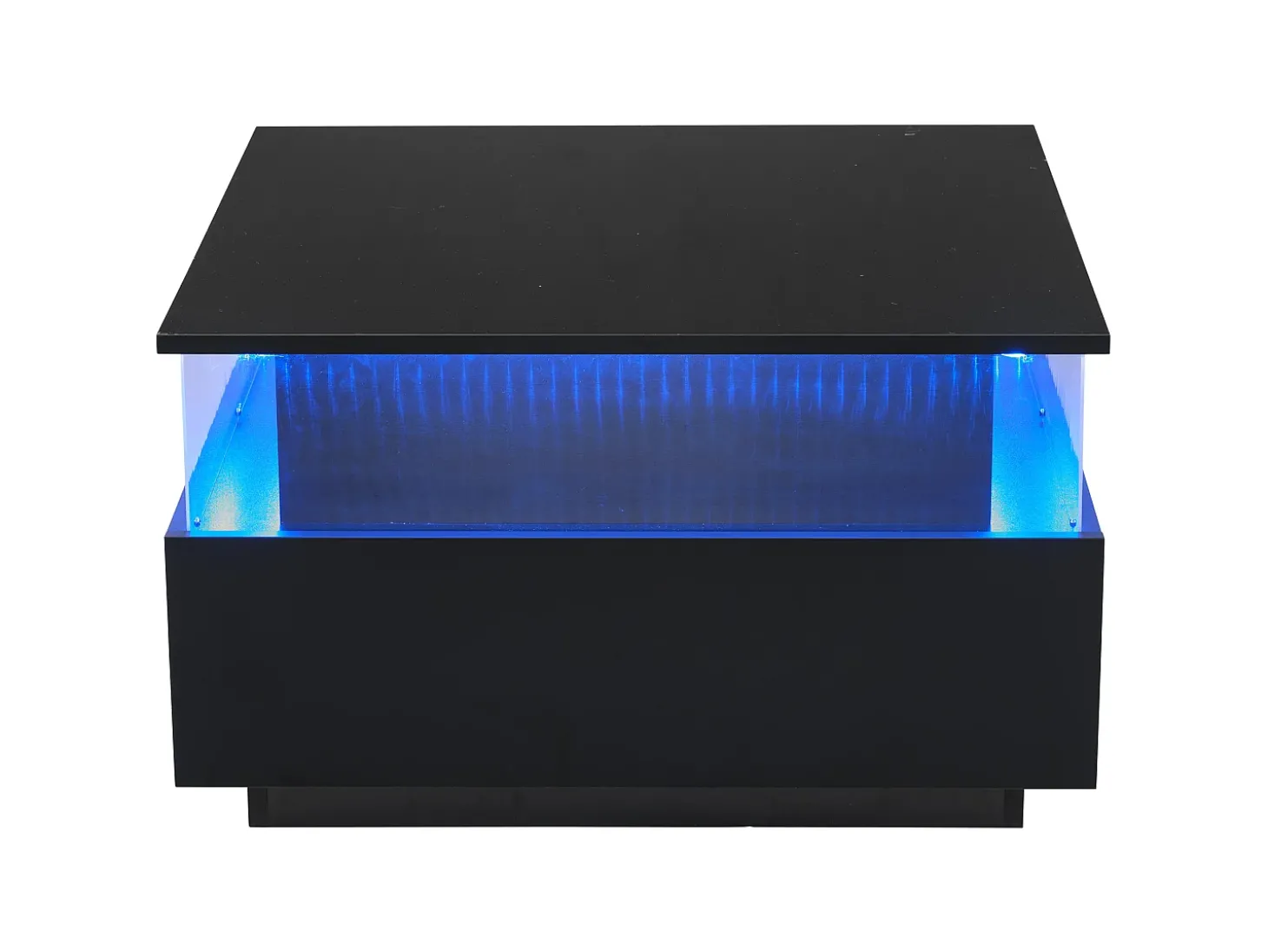 Mesa de centro quadrada 70x70x41cm com 2 gavetas e LED, corpo em laca preta brilhante