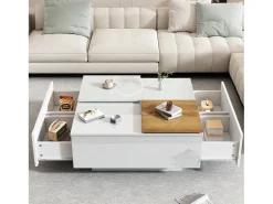 Mesa de centro quadrada 75x75x33,5cm - com 4 gavetas - Branco