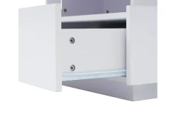 Mesa de centro quadrada 70x70x41cm com 2 gavetas e LED, corpo em laca branca brilhante
