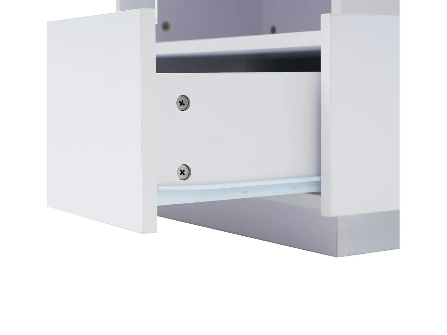 Mesa de centro quadrada 70x70x41cm com 2 gavetas e LED, corpo em laca branca brilhante