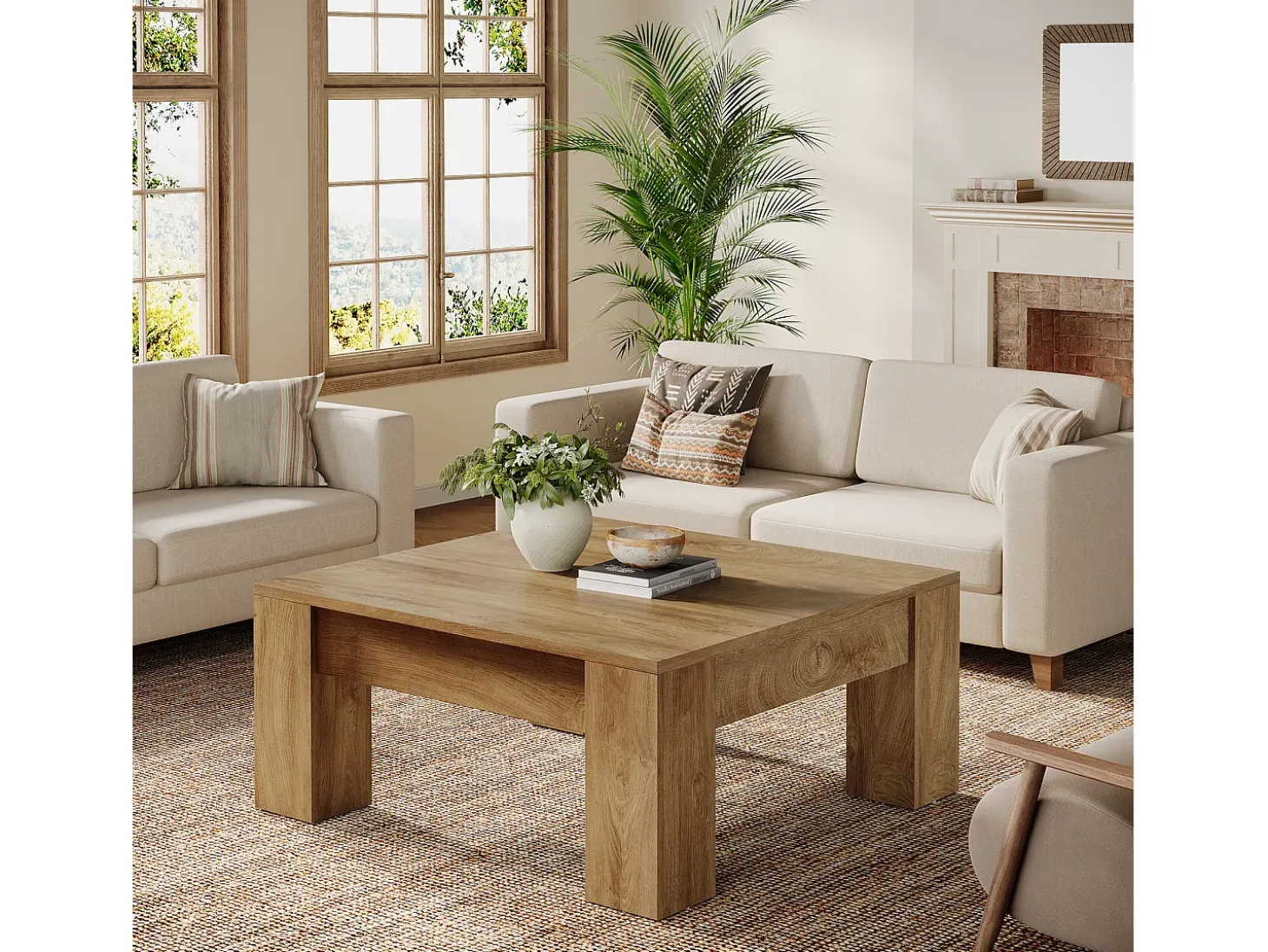 Mesa de Centro Quare, Mesa de Centro de Madeira Rustica de 100cm com Pernas Robustas