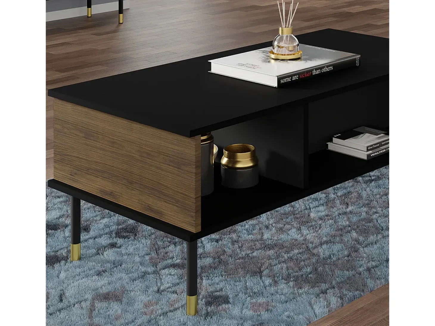 Mesa de centro Rani madeira e preto 45cm