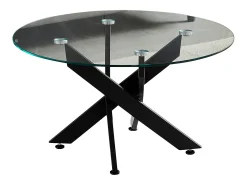 Mesa de centro redonda - Vidro temperado transparente - Metal preto - CHIARA
