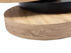 Mesa de centro redonda com 1 prateleira em MDF - Preto e natural claro - JANITA
