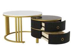 Mesa de centro redonda de encaixe com 2 gavetas - Madeira MDF - Preto e dourado
