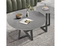 Mesa de centro redonda em mármore para a sala de estar em pedra sinterizada, conjunto de 2 mármores de design 80x80x40cm / 45x45x50cm