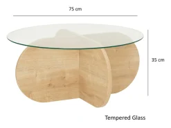 Mesa de centro redonda em madeira com tampo de vidro RIBE