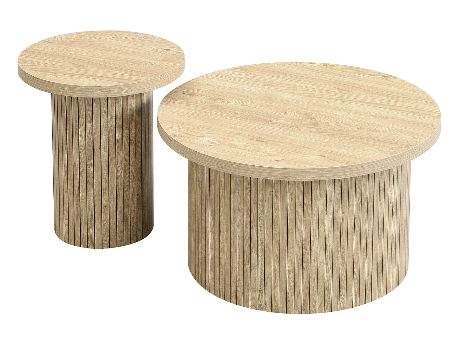 Mesa de centro redonda encastrável - MDF - Natural