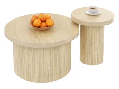 Mesa de centro redonda encastrável - MDF - Natural