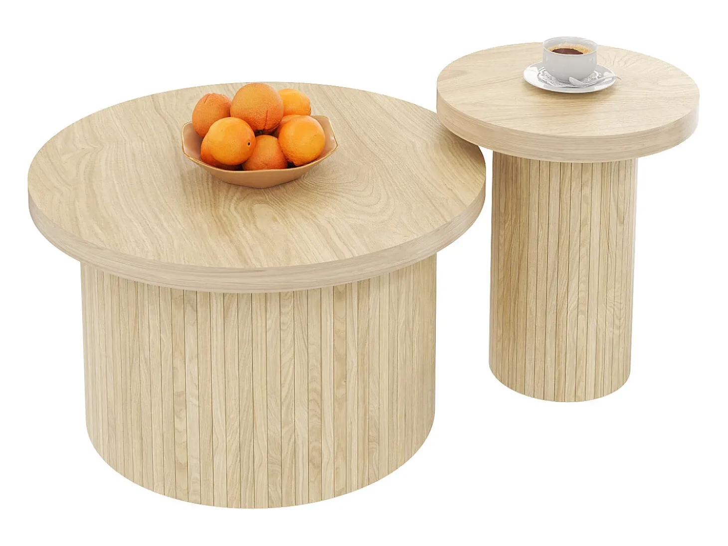 Mesa de centro redonda encastrável - MDF - Natural