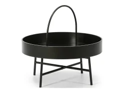 Mesa de Centro Redonda Manila, Tampo de MDF Preto, Estrutura metálica