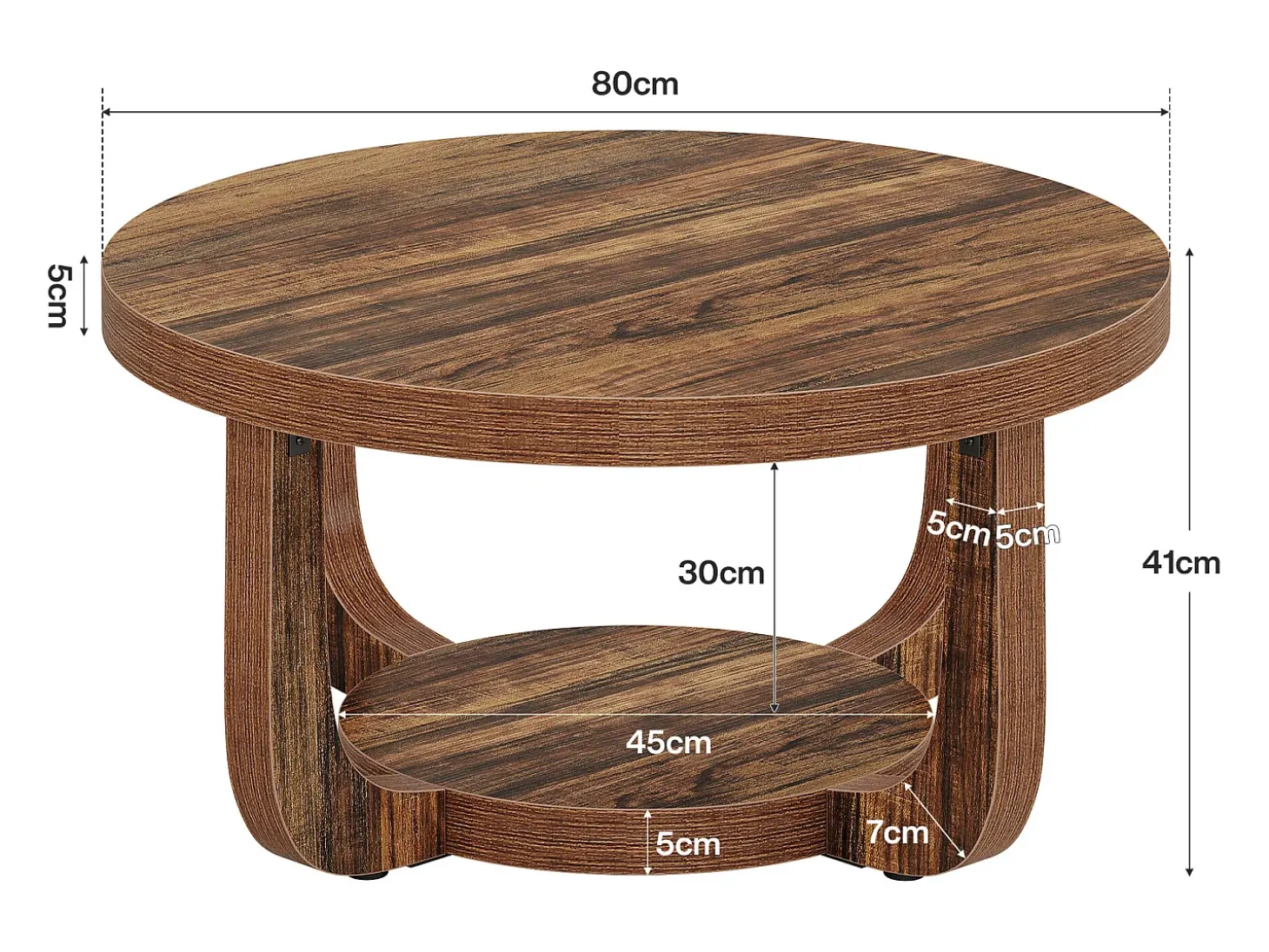 Mesa de Centro Redonda, Mesa de Centro Circular de 2 Andares com Armazenamento, Mesa de Centro Moderna para Sala de Estar