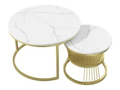 Mesa de centro redonda moderna com encaixe - Estrutura de metal, Mesa grande 70x45 cm, Mesa pequena 45x40 cm