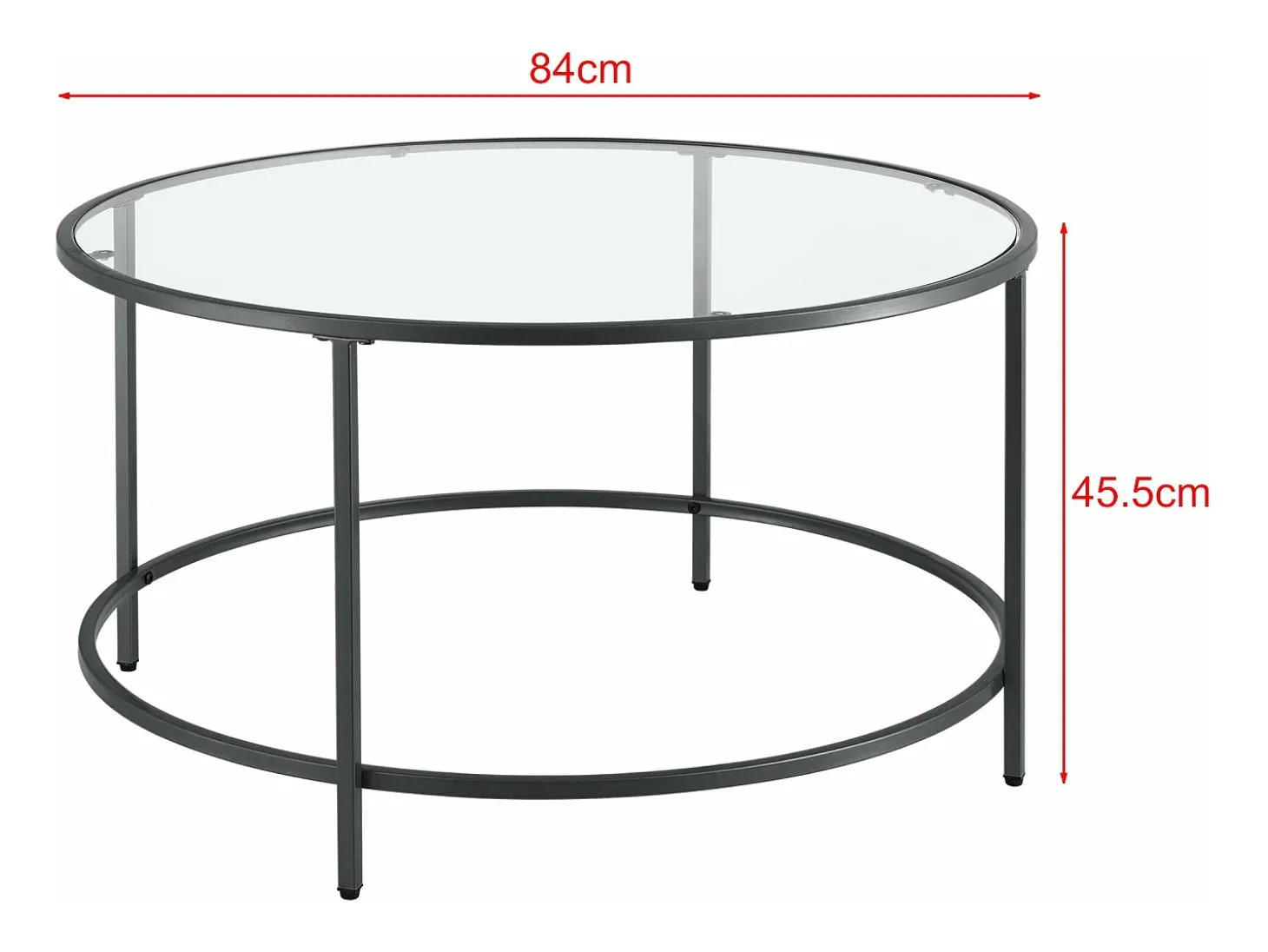 Mesa de centro redonda para sala de estar tampo de vidro pés de aço 84 cm preta 03_0006180