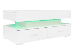 Mesa de centro regulável em altura com LED - 2 gavetas - controlada por APP - Branco