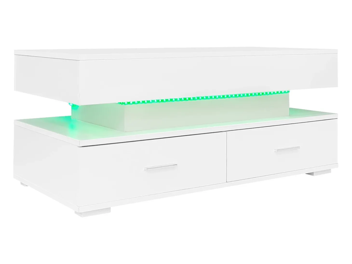 Mesa de centro regulável em altura com LED - 2 gavetas - controlada por APP - Branco