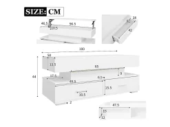 Mesa de centro regulável em altura com LED - 2 gavetas - controlada por APP - Branco