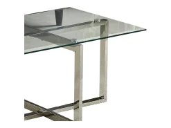 Mesa de centro retangular - Vidro temperado transparente - Metal prateado - CHIARA