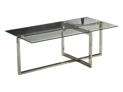 Mesa de centro retangular - Vidro temperado transparente - Metal prateado - CHIARA