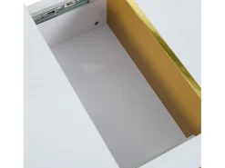 Mesa de centro retangular com 2 gavetas e 2 compartimentos ocultos, branca e dourada