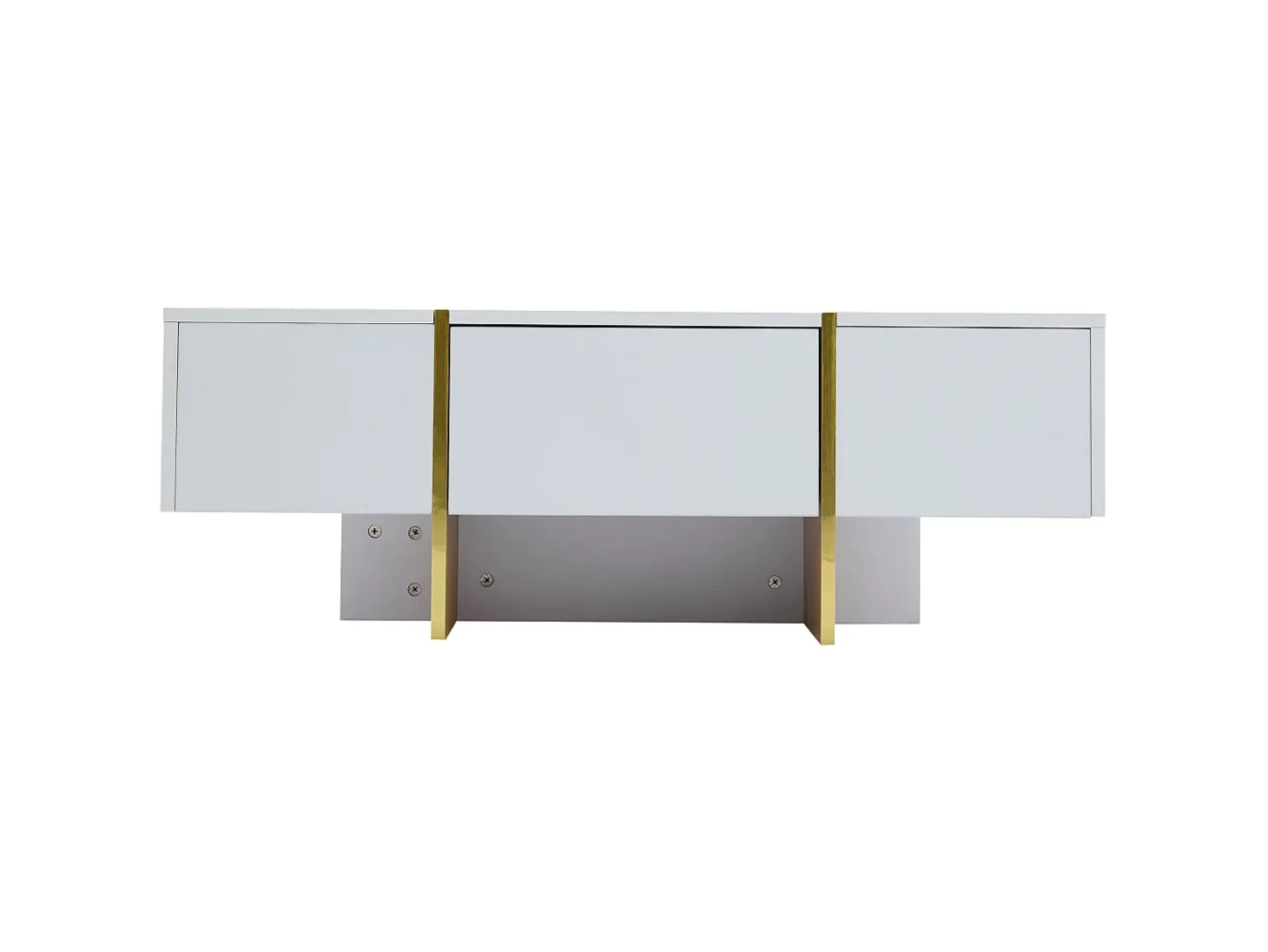Mesa de centro retangular com 2 gavetas e 2 compartimentos ocultos, branca e dourada