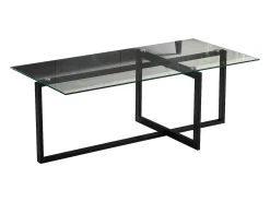 Mesa de centro retangular - Vidro temperado transparente - Metal preto - CHIARA
