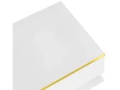 Mesa de centro retangular 100x50x32,5cm com compartimento de arrumação, corpo branco e tampo de vidro, LED incluído