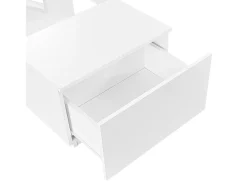 Mesa de centro retangular 100x50x35,5cm com 2 gavetas laterais e tampo de vidro, LED, branca