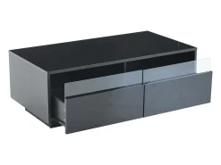Mesa de centro retangular 94x50x34cm com 2 gavetas, LED incluído, corpo em laca preta brilhante
