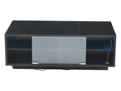 Mesa de centro retangular 94x50x34cm com 2 gavetas, LED incluído, corpo em laca preta brilhante