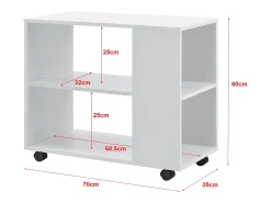 Mesa de centro retangular com rodízios para sala de estar móvel elegante com prateleira de armazenamento 60 x 70 x 35 cm branca 03_0006173