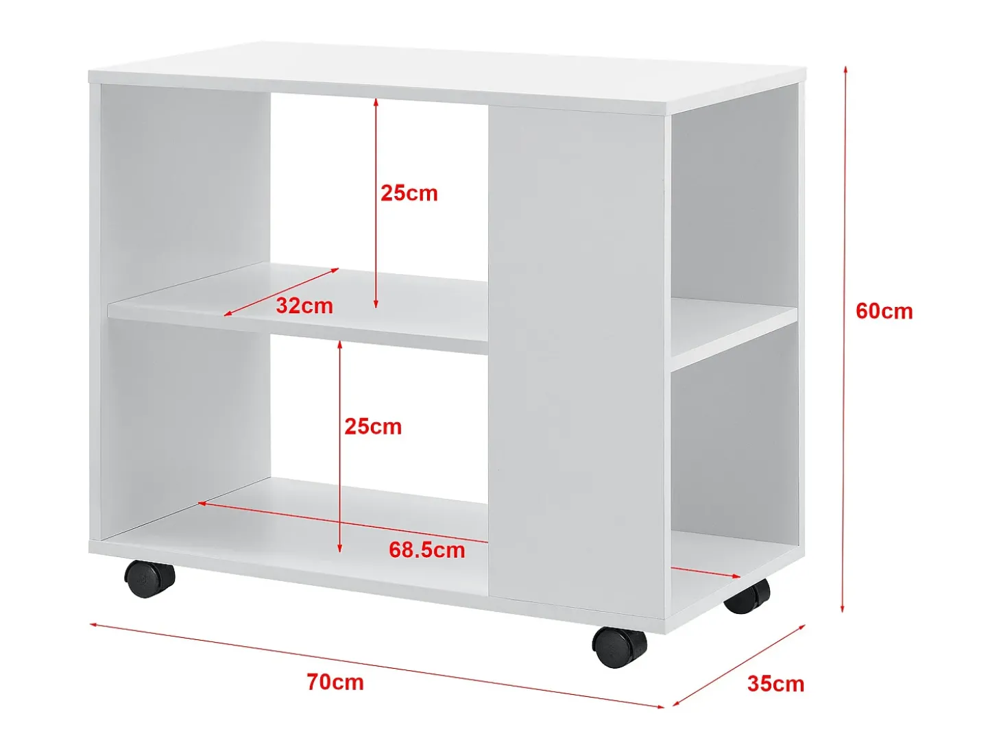 Mesa de centro retangular com rodízios para sala de estar móvel elegante com prateleira de armazenamento 60 x 70 x 35 cm branca 03_0006173