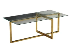 Mesa de centro retangular - Vidro temperado transparente - Metal dourado - CHIARA