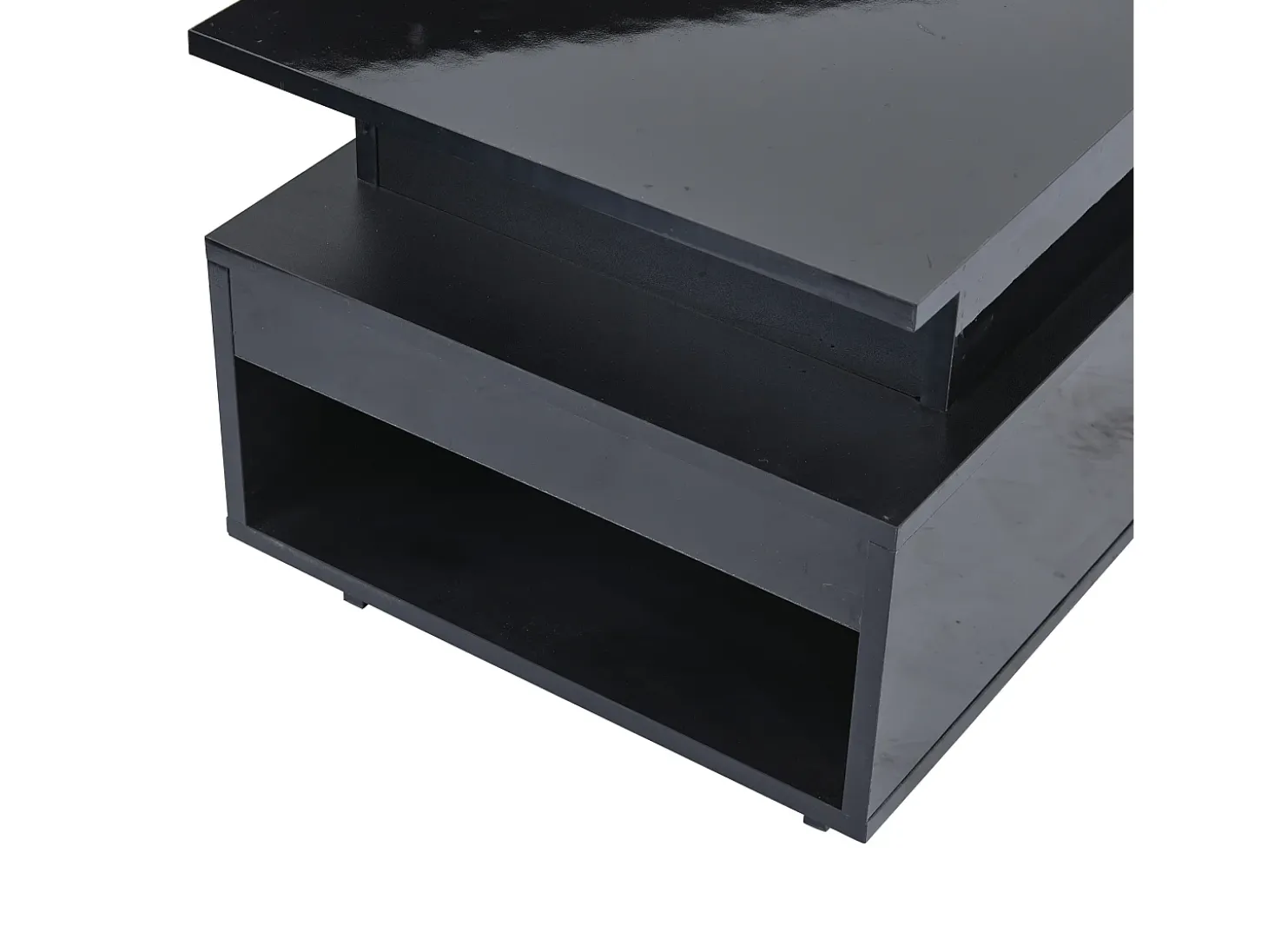 Mesa de centro retangular 96x45x40cm com tampo elevatório e 1 gaveta, amplo espaço de arrumação integrado, LED incluído, corpo em laca preta brilhante