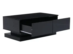 Mesa de centro retangular 90x50x38cm com 2 gavetas, LED incluído, corpo em laca preta brilhante