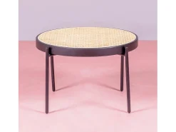 Mesa de centro retrô com detalhes em rattan natural (60cm) - North - Preto