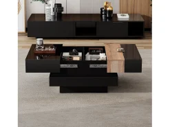 Mesa de centro retrátil 70x70x39 cm - com espaço de armazenamento - Acabamento brilhante - MDF - Preto