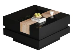 Mesa de centro retrátil 70x70x39 cm - com espaço de armazenamento - Acabamento brilhante - MDF - Preto