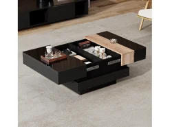 Mesa de centro retrátil 70x70x39 cm - com espaço de armazenamento - Acabamento brilhante - MDF - Preto