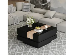 Mesa de centro retrátil 70x70x39 cm - com espaço de armazenamento - Acabamento brilhante - MDF - Preto