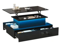 Mesa de centro reveladora com LED - 4 gavetas - Preto
