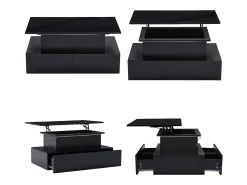 Mesa de centro reveladora com LED - 4 gavetas - Preto