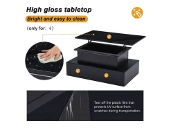 Mesa de centro reveladora com LED - 4 gavetas - Preto