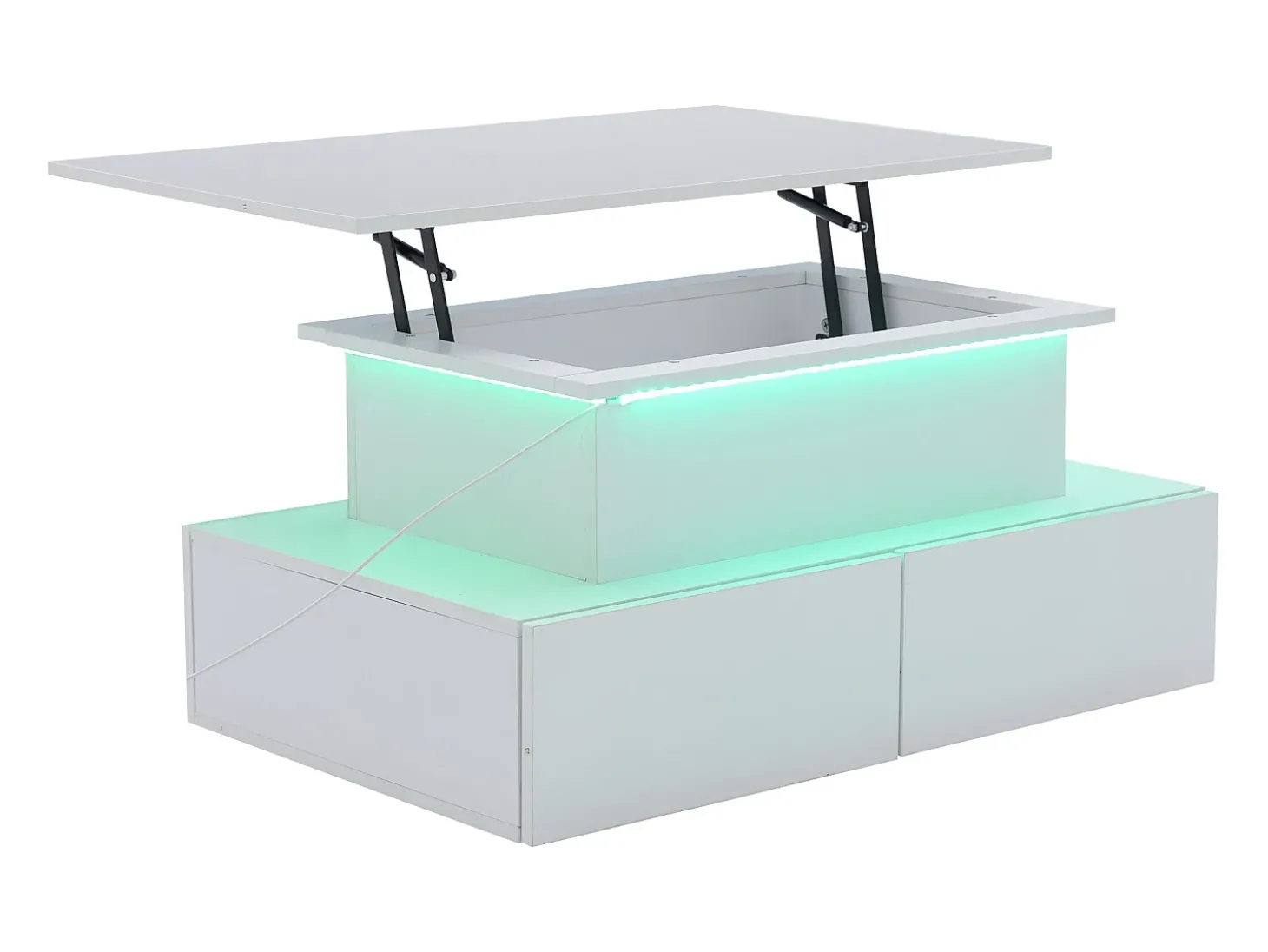 Mesa de centro reveladora com LED - 4 gavetas - Branco