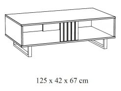 Mesa de centro robusta coleção LOFT Cor preta e carvalho. Pés em metal preto.