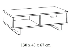 Mesa de centro robusta coleção NEWTON Cor carvalho claro. Pés em metal preto.