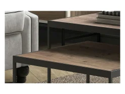Mesa de centro RUBIK, mesa ninho com tampo de madeira maciça exótica de Mangolia, ideal para uma sala de estar contemporânea.