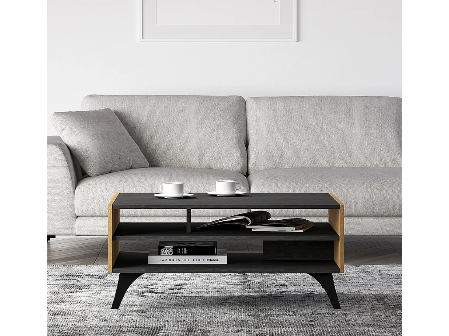 Mesa de centro Soah madeira e preto 40cm